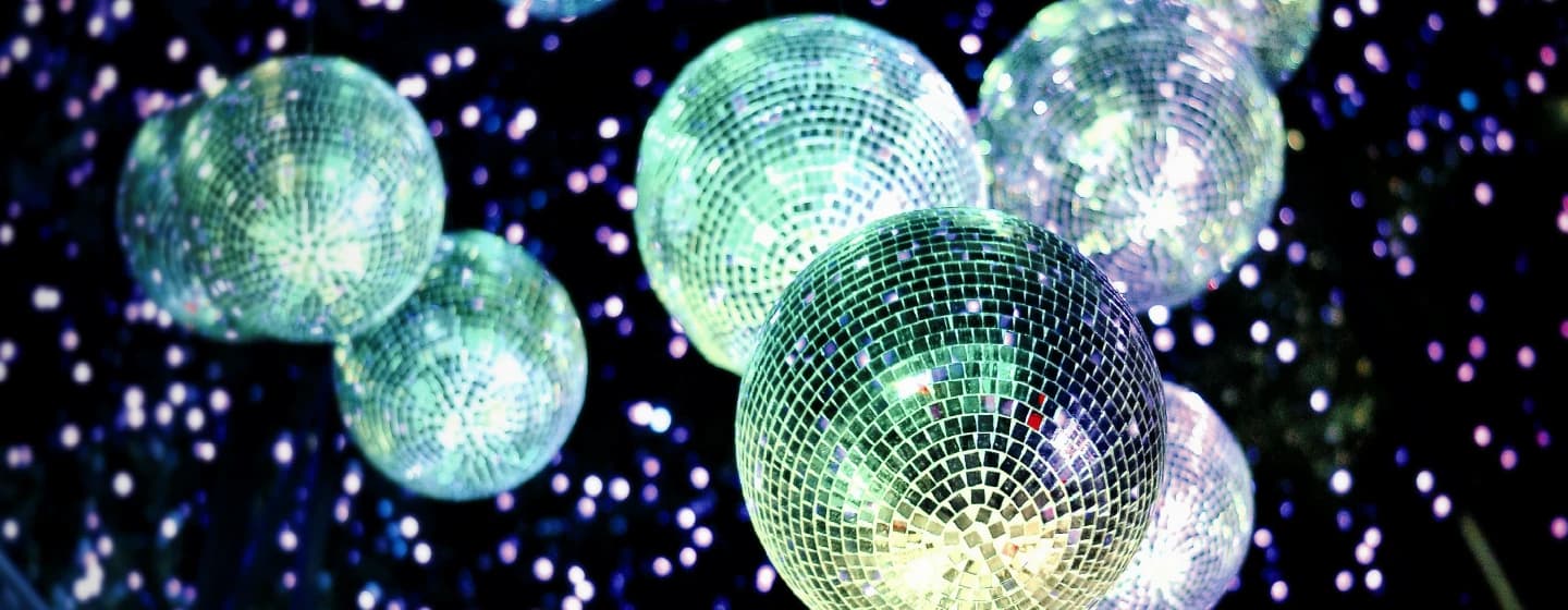 many mirrorballs on a ceiling representing firefish's shortlist for best agency in market research society awards 2018